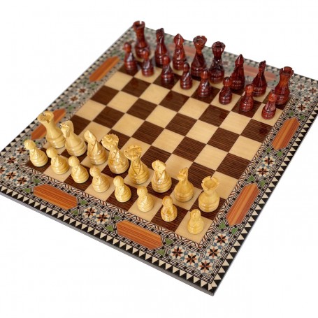 Juego Completo Tablero de ajedrez de Taracea de 40 cm Modelo Corona Moros y Cristianos con Piezas