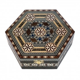 Hexagonal Taracea jewelry box with mirror