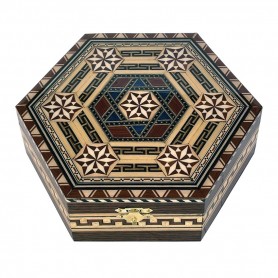 Hexagonal Taracea jewelry box with mirror