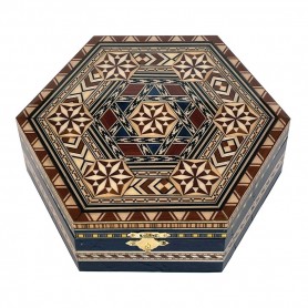 Hexagonal Taracea Inlaid jewelry box with mirror