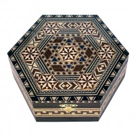 Hexagonal Inlaid Taracea jewelry box with mirror