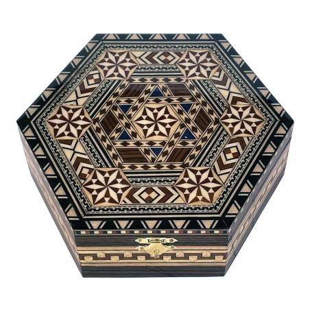 Polvera hexagonal de Taracea de 18 cm con espejo