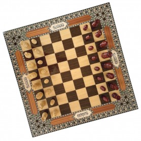 Juego Completo Tablero de ajedrez de Taracea de 40 cm con Inscripción Árabe con Piezas