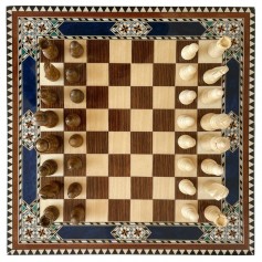 Complete Set 40 cm Inlaid Chess Board Alhambra Model with Pieces