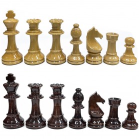 Glossy wooden Staunton Plumb Chess Pieces with 89 mm King.