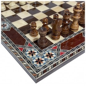 Complete Set 30 cm Inlaid Chess Board Alhambra Model with Pieces