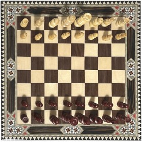 Complete Set 40 cm Inlaid Chess Board Generalife Model with Pieces