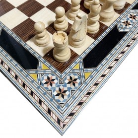 Complete Set 40 cm Inlaid Chess Board Alhambra Model with Pieces