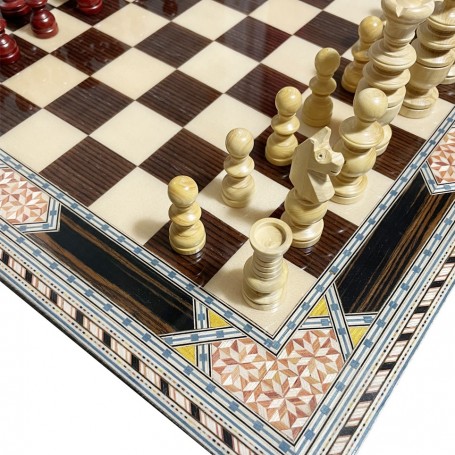 Complete Set 40 cm Inlaid Chess Board Generalife Model with Pieces