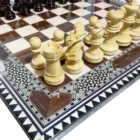 Complete Set of Wooden Pieces and 40cm Gloss Granada Inlay Chess Board