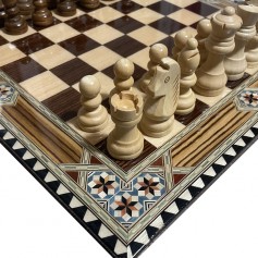 Complete Set of Pieces and 35 cm Inlaid Chess Board, Alhambra Model