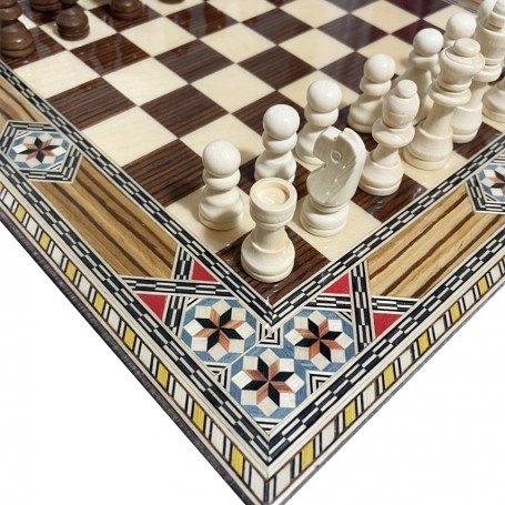 Complete Set 30 cm Inlaid Chess Board Alhambra Model with Pieces