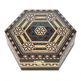 Hexagonal Taracea jewelry box with mirror