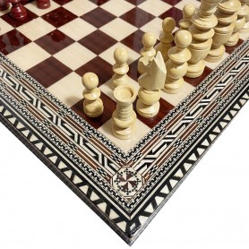 Complete set of chess pieces and board made of Granada inlaid 35 cm gloss lacquer