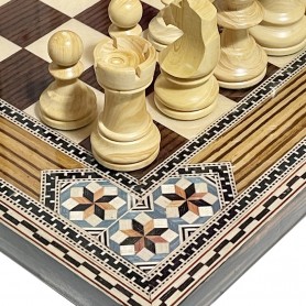 Complete Set 30 cm Inlaid Chess Board Alhambra Model with Pieces