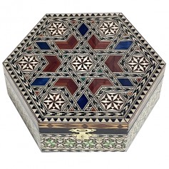 Hexagonal Taracea jewelry box with mirror