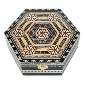 Hexagonal Taracea jewelry box with mirror