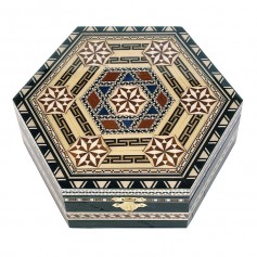 Hexagonal Taracea jewelry box with mirror