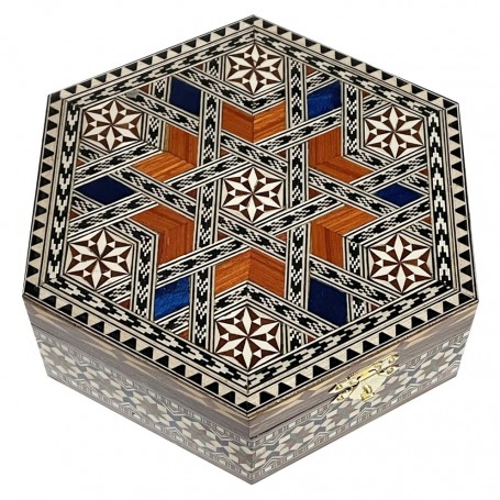 Hexagonal Taracea jewelry box with mirror